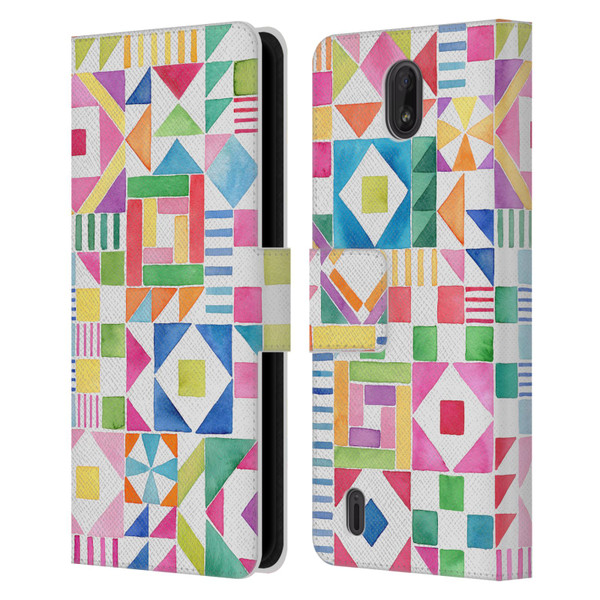 Ninola Colourful Prints Geometric Patchwork Leather Book Wallet Case Cover For Nokia C01 Plus/C1 2nd Edition