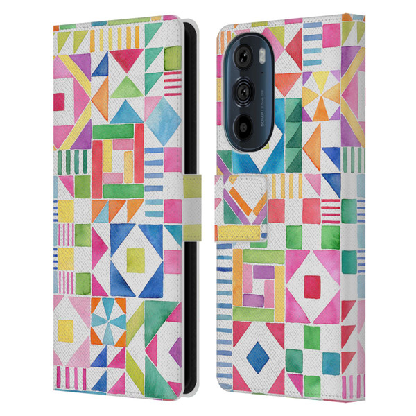 Ninola Colourful Prints Geometric Patchwork Leather Book Wallet Case Cover For Motorola Edge 30