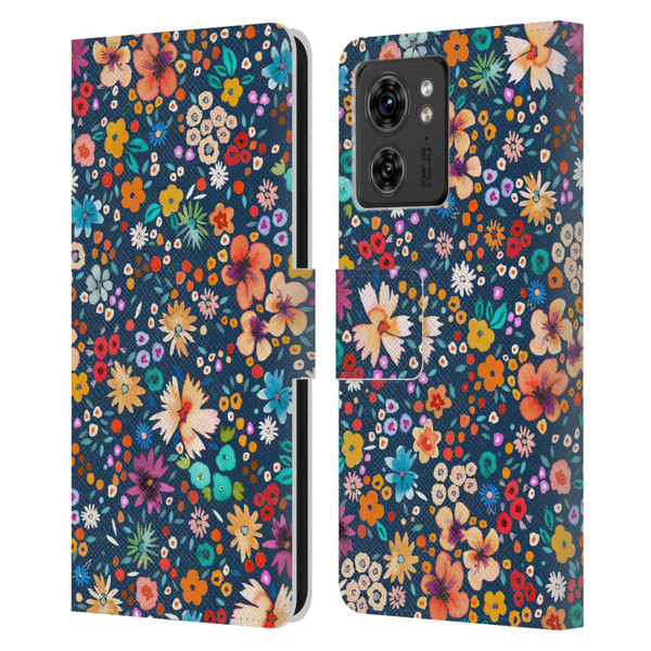 Ninola Colourful Prints Blue Floral Leather Book Wallet Case Cover For Motorola Moto Edge 40