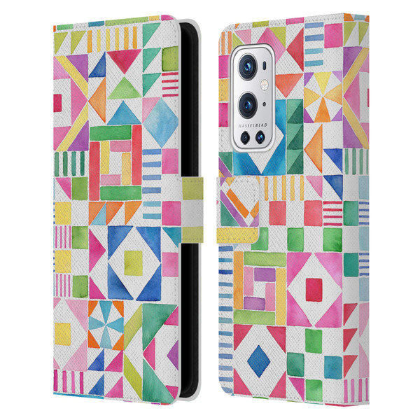 Ninola Colourful Prints Geometric Patchwork Leather Book Wallet Case Cover For OnePlus 9 Pro