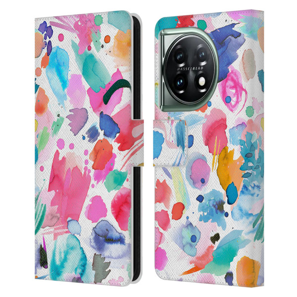 Ninola Colourful Prints Pink Scribbles Leather Book Wallet Case Cover For OnePlus 11 5G