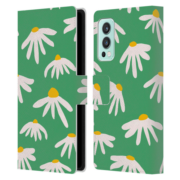 Ninola Colourful Prints Green Daisies Leather Book Wallet Case Cover For OnePlus Nord 2 5G