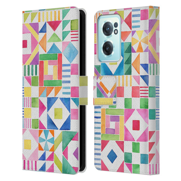 Ninola Colourful Prints Geometric Patchwork Leather Book Wallet Case Cover For OnePlus Nord CE 2 5G