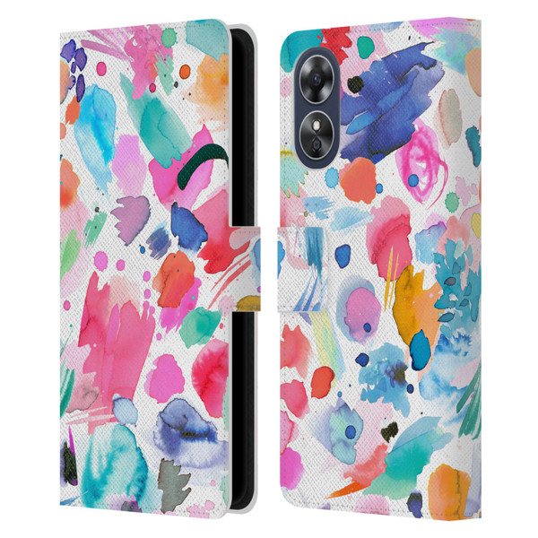 Ninola Colourful Prints Pink Scribbles Leather Book Wallet Case Cover For OPPO A17