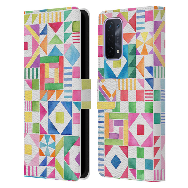 Ninola Colourful Prints Geometric Patchwork Leather Book Wallet Case Cover For OPPO A54 5G