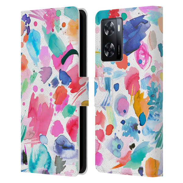 Ninola Colourful Prints Pink Scribbles Leather Book Wallet Case Cover For OPPO A57s