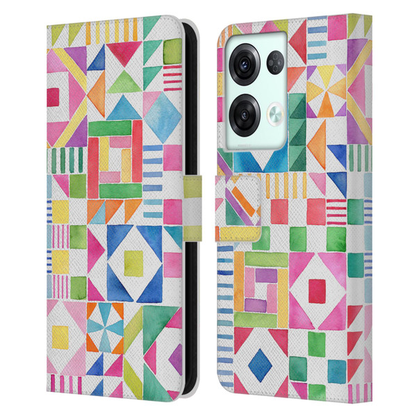 Ninola Colourful Prints Geometric Patchwork Leather Book Wallet Case Cover For OPPO Reno8 Pro