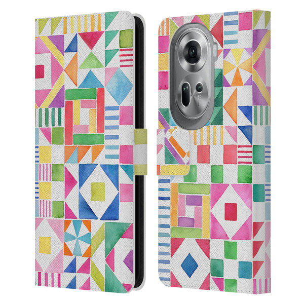 Ninola Colourful Prints Geometric Patchwork Leather Book Wallet Case Cover For OPPO Reno11 Pro