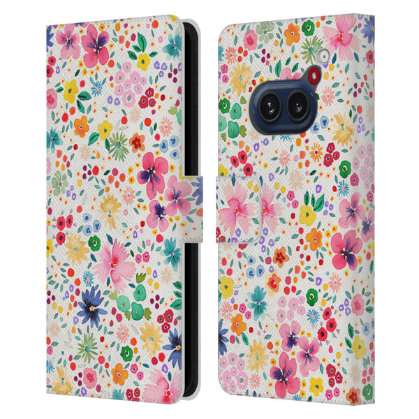 Ninola Colourful Prints Pink Floral Leather Book Wallet Case Cover For Nothing Phone (2a)