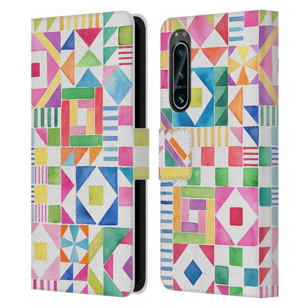 Ninola Colourful Prints Geometric Patchwork Leather Book Wallet Case Cover For Sony Xperia 5 IV