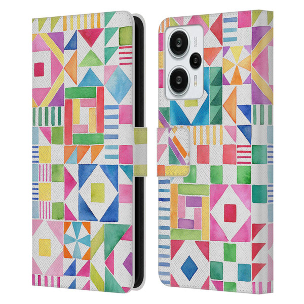 Ninola Colourful Prints Geometric Patchwork Leather Book Wallet Case Cover For Xiaomi Redmi Note 12T