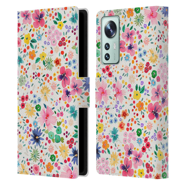 Ninola Colourful Prints Pink Floral Leather Book Wallet Case Cover For Xiaomi 12