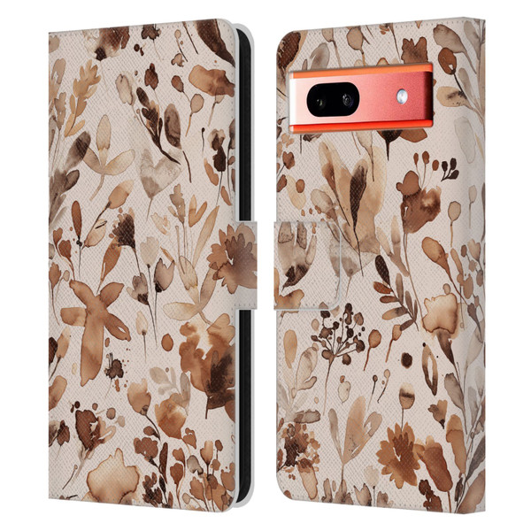 Ninola Flower Patterns Rustic Floral Terracotta Leather Book Wallet Case Cover For Google Pixel 7a