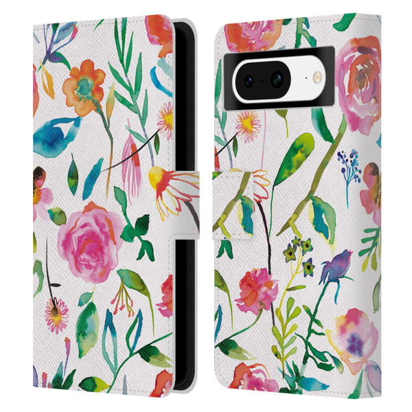 Ninola Flower Patterns Floral Green Leather Book Wallet Case Cover For Google Pixel 8