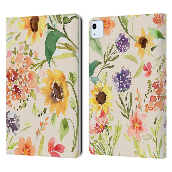 Ninola Flower Patterns Sunflower Plants Autumn Leather Book Wallet Case Cover For Apple iPad Air 11 2020/2022/2024