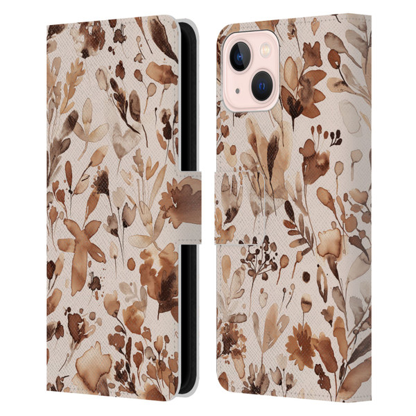 Ninola Flower Patterns Rustic Floral Terracotta Leather Book Wallet Case Cover For Apple iPhone 13