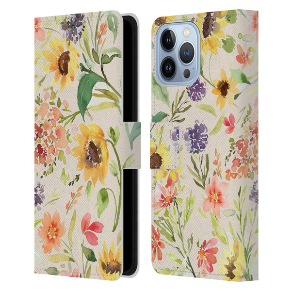 Ninola Flower Patterns Sunflower Plants Autumn Leather Book Wallet Case Cover For Apple iPhone 13 Pro Max