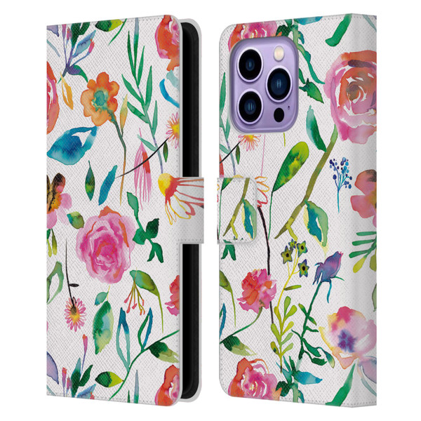 Ninola Flower Patterns Floral Green Leather Book Wallet Case Cover For Apple iPhone 14 Pro Max