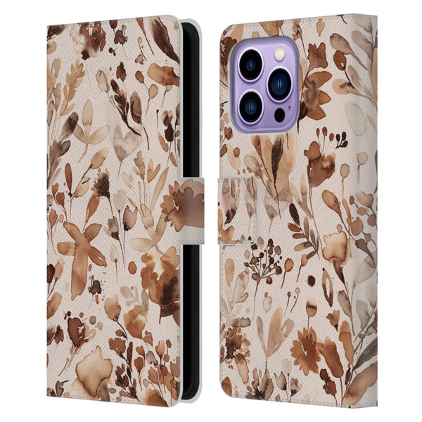 Ninola Flower Patterns Rustic Floral Terracotta Leather Book Wallet Case Cover For Apple iPhone 14 Pro Max