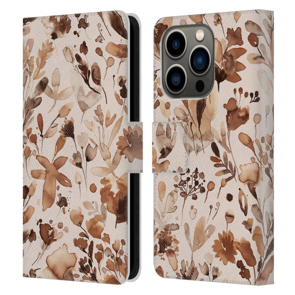Ninola Flower Patterns Rustic Floral Terracotta Leather Book Wallet Case Cover For Apple iPhone 14 Pro
