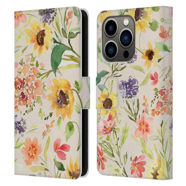 Ninola Flower Patterns Sunflower Plants Autumn Leather Book Wallet Case Cover For Apple iPhone 14 Pro