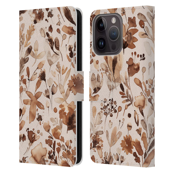 Ninola Flower Patterns Rustic Floral Terracotta Leather Book Wallet Case Cover For Apple iPhone 15 Pro