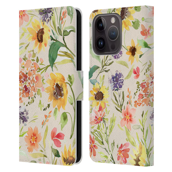 Ninola Flower Patterns Sunflower Plants Autumn Leather Book Wallet Case Cover For Apple iPhone 15 Pro