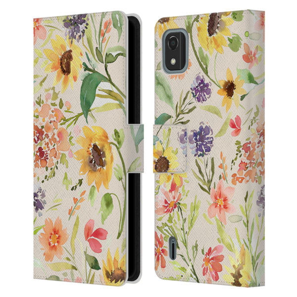Ninola Flower Patterns Sunflower Plants Autumn Leather Book Wallet Case Cover For Nokia C2 2nd Edition