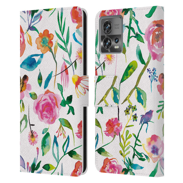 Ninola Flower Patterns Floral Green Leather Book Wallet Case Cover For Motorola Moto Edge 30 Fusion