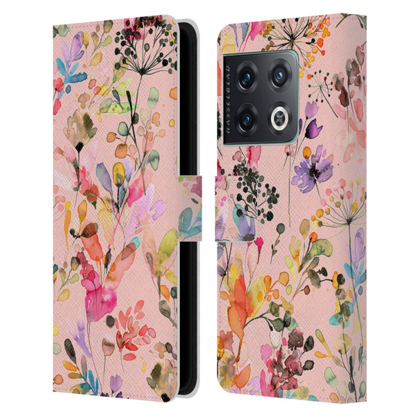 Ninola Flower Patterns Wild Grasses Pink Leather Book Wallet Case Cover For OnePlus 10 Pro