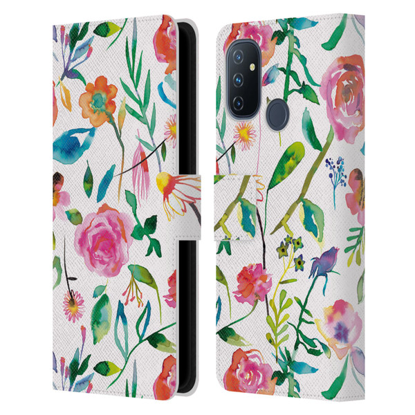 Ninola Flower Patterns Floral Green Leather Book Wallet Case Cover For OnePlus Nord N100