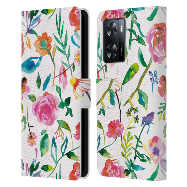 Ninola Flower Patterns Floral Green Leather Book Wallet Case Cover For OPPO A57s