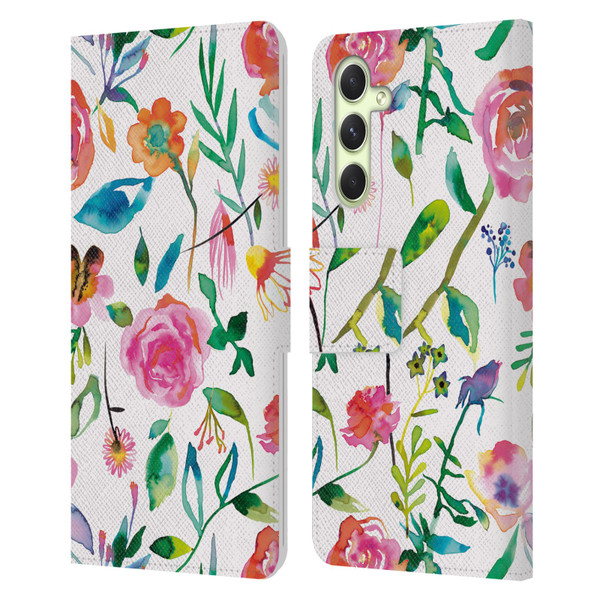 Ninola Flower Patterns Floral Green Leather Book Wallet Case Cover For Samsung Galaxy A54 5G