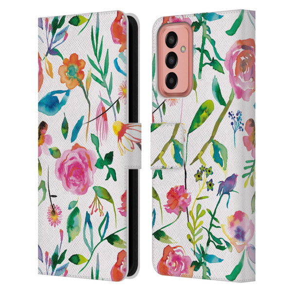 Ninola Flower Patterns Floral Green Leather Book Wallet Case Cover For Samsung Galaxy M13 (2022)