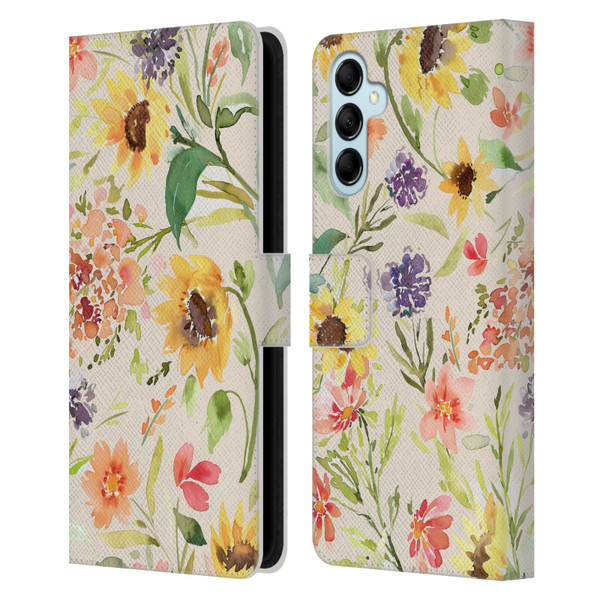 Ninola Flower Patterns Sunflower Plants Autumn Leather Book Wallet Case Cover For Samsung Galaxy M14 5G