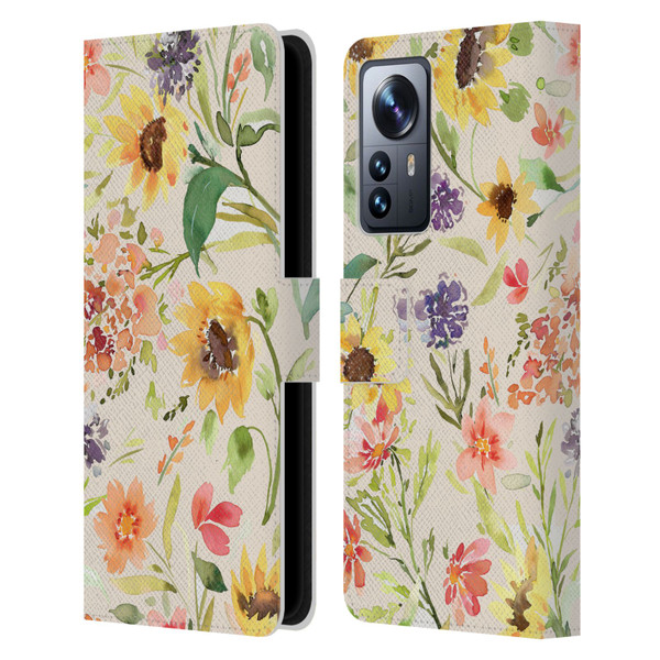 Ninola Flower Patterns Sunflower Plants Autumn Leather Book Wallet Case Cover For Xiaomi 12 Pro