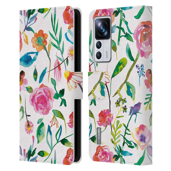 Ninola Flower Patterns Floral Green Leather Book Wallet Case Cover For Xiaomi 12T Pro