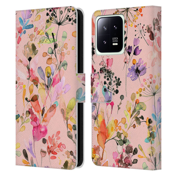 Ninola Flower Patterns Wild Grasses Pink Leather Book Wallet Case Cover For Xiaomi 13 5G