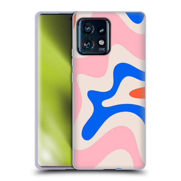 Kierkegaard Design Studio Retro Abstract Patterns Pink Blue Orange Swirl Soft Gel Case for Motorola Edge Plus 2023