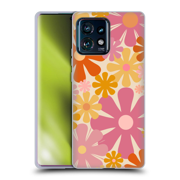 Kierkegaard Design Studio Retro Abstract Patterns Pink Orange Thulian Flowers Soft Gel Case for Motorola Edge Plus 2023