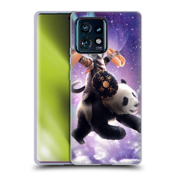 Random Galaxy Mixed Designs Warrior Cat Riding Panda Soft Gel Case for Motorola Edge Plus 2023