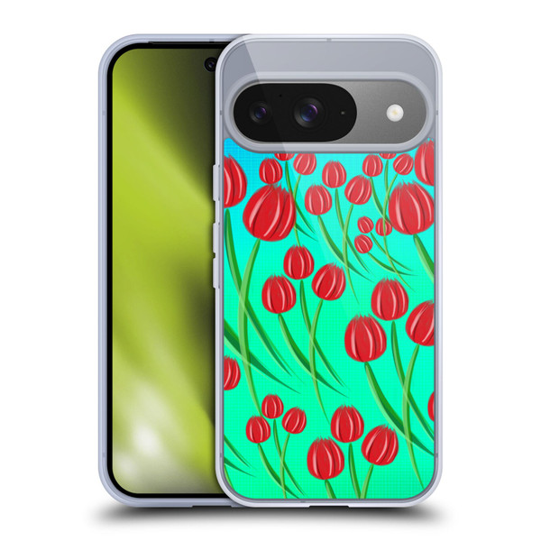 Grace Illustration Lovely Floral Red Tulips Soft Gel Case for Google Pixel 9 / Pixel 9 Pro