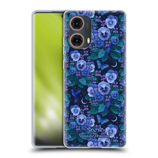 Episodic Drawing Florals & Serpents Violet Blue Flowers Soft Gel Case for Motorola Moto G85