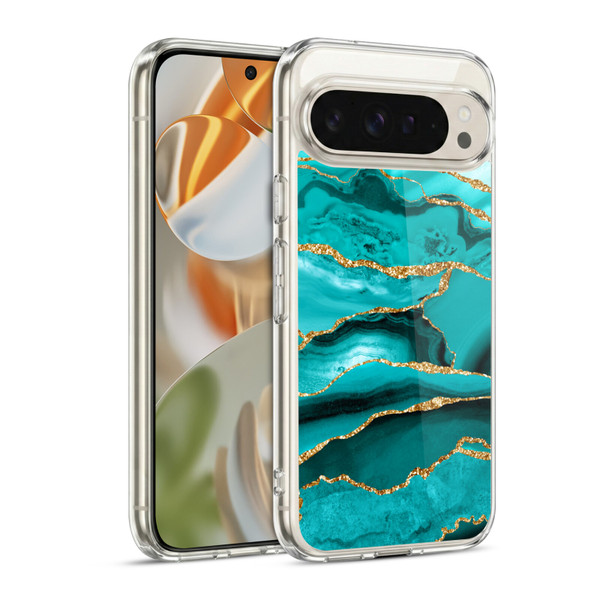 UtArt Malachite Emerald Aquamarine Gold Waves Soft Gel Case for Google Pixel 9 / Pixel 9 Pro