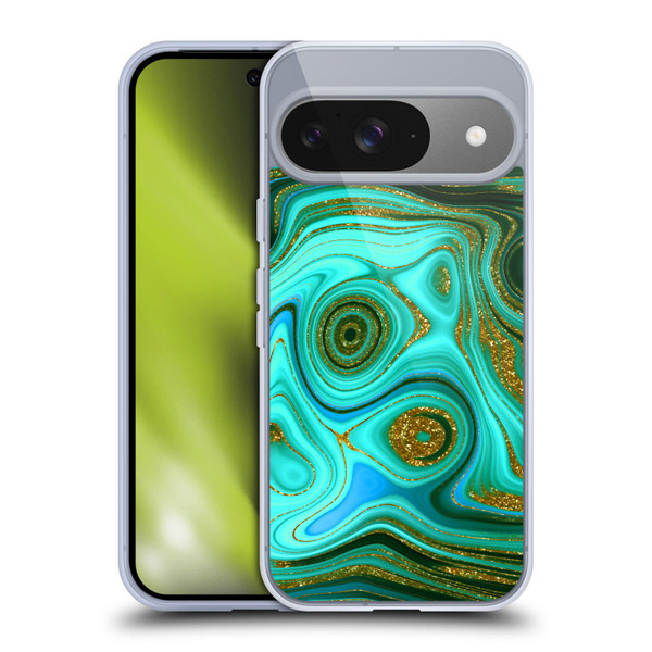 UtArt Malachite Emerald Liquid Gem Soft Gel Case for Google Pixel 9 / Pixel 9 Pro