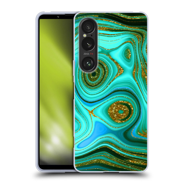 UtArt Malachite Emerald Liquid Gem Soft Gel Case for Sony Xperia 1 VI 5G