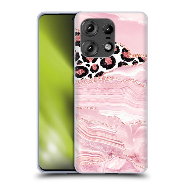 UtArt Wild Cat Marble Pink Glitter Soft Gel Case for Motorola Edge 50 Pro