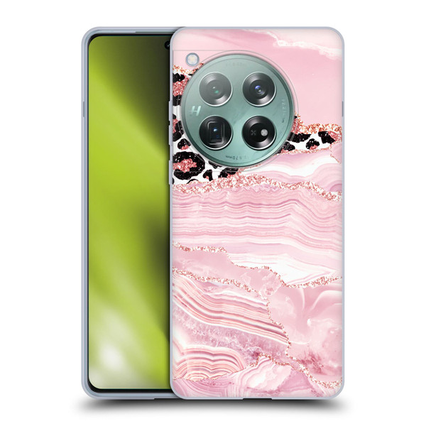 UtArt Wild Cat Marble Pink Glitter Soft Gel Case for OnePlus 12