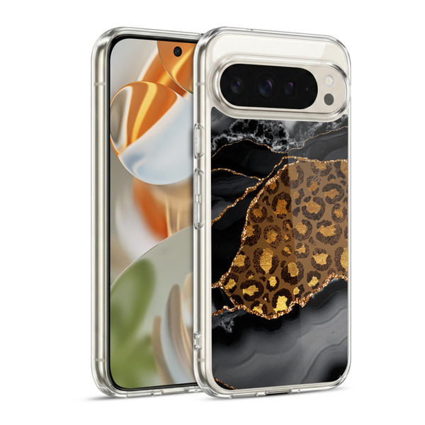 UtArt Wild Cat Marble Dark Gilded Leopard Soft Gel Case for Google Pixel 9 / Pixel 9 Pro