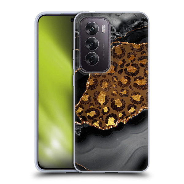 UtArt Wild Cat Marble Dark Gilded Leopard Soft Gel Case for OPPO Reno12 Pro 5G